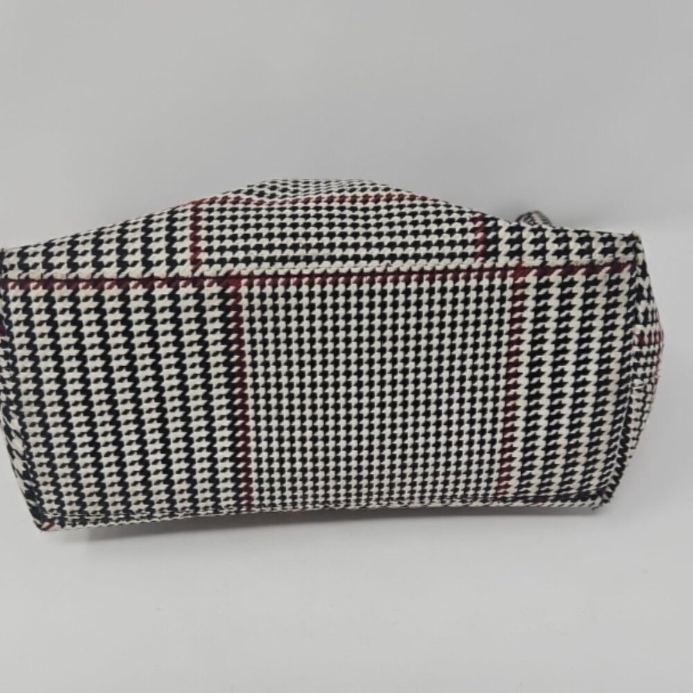 Ralph Lauren Houndstooth Plaid Shoulder Bag Purse Black White Red Hobo Satchel - Picture 3 of 5